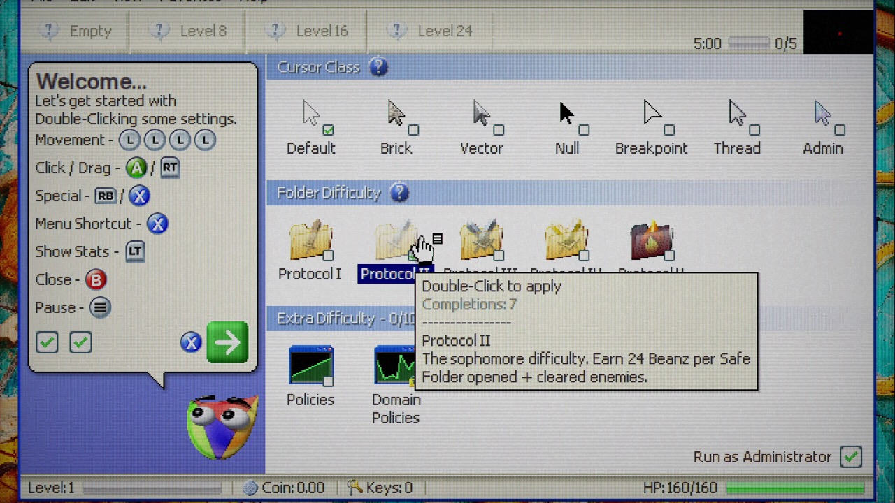 The in-game basics tutorial window next to the Protocol I difficulty folder