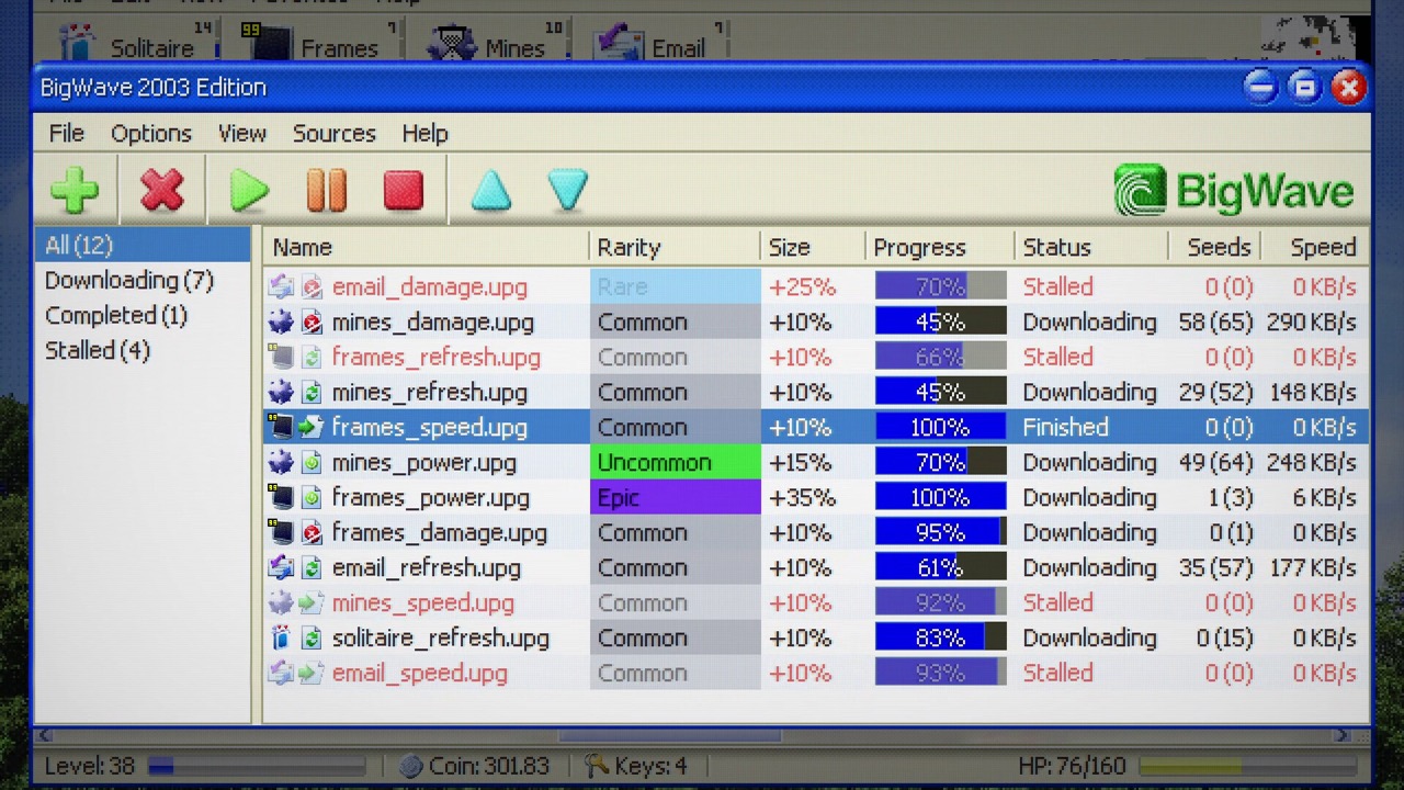 The BigWave 2003 Edition download window with a queue of file downloads